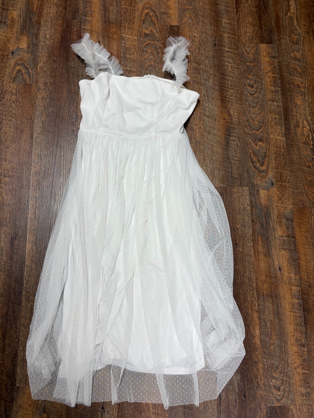 Lulu's White Midi Tulle Dress with Ruffled Straps - Picture 2 of 4
